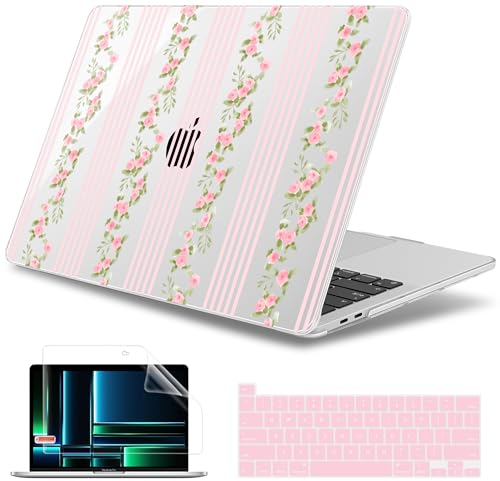 May Chen Case for MacBook Pro 13 inch M2 2023,2022,2021,2020 A2338 M1 A2251 A2289, Plastic Hard Shell Cover for MacBook Pro 13" with Touch Bar Fits Touch ID, Flora & Stripes - color: Flora & stripes
