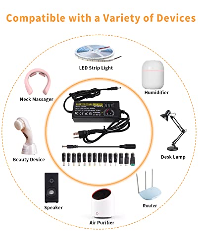 3V ~ 24V 3A 72W Power Supply Adjustable 3V 5V 6V 9V 12V 15V 16V 18V 19V 20V 24V Universal VariableAC/DC Adapter 100V-240V AC to DC Converter with 14 Tips for LED Strip Light Speaker Router - style: 3-24V 3A 72W