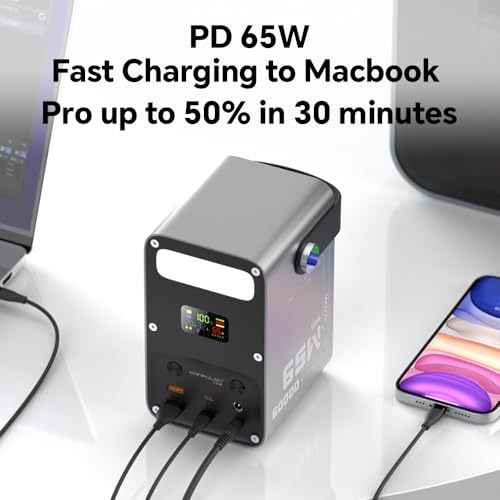 Portable Charger 60000mAh Power Bank 65W Fast Charging USB C Battery Pack | PD 65W ,LiFePO4 Battery ,DC 12V/3A Output , LCD Display for iPhone 17, Samsung, iPad,MacBook & Camping