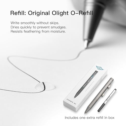 OKNIFE B1 Ti Titanium Pen with 2-in-1 Clip, 2 pcs Refills | Bolt Action EDC Pen with Built-in Spinning Top for Smooth Writing and Everyday Carry (Titanium) - color: titanium