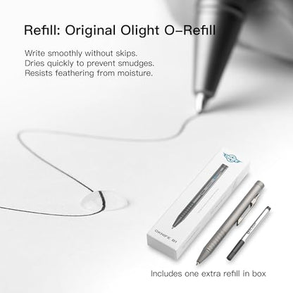 OKNIFE B1 Ti Titanium Pen with 2-in-1 Clip, 2 pcs Refills | Bolt Action EDC Pen with Built-in Spinning Top for Smooth Writing and Everyday Carry (Titanium) - color: titanium