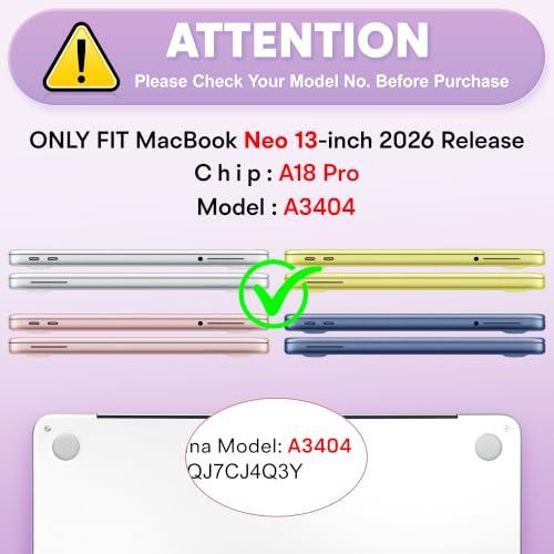 May Chen for MacBook Neo 13 inch Liquid Retina Display ((2026 Release A3404), Slim & Lightweight Protective Case with Screen Protector&Keyboard Cover&Dust Plug, Crystal Purple - color: Crystal Purple