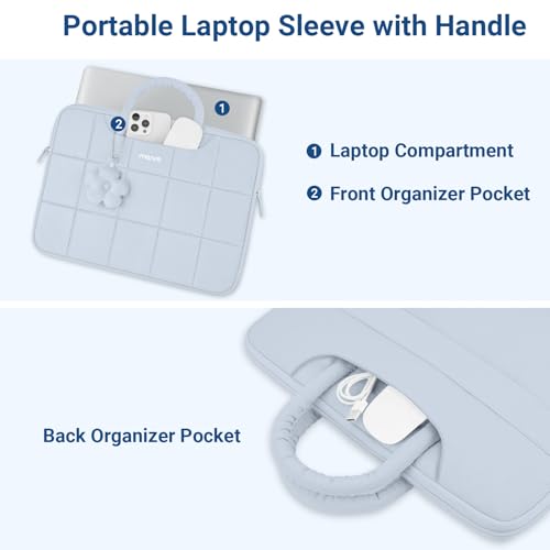 MOSISO Laptop Case 13.3 inch,13-13.3 inch Puffy Laptop Sleeve Compatible with MacBook Neo 13/Air 13 13.6/Pro/Pro 14,HP Dell ASUS Lenovo,Rectangle Quilted Bag with Handle&Flower Pendant, Baby Blue - color: Baby Blue, size: 13.3 inch