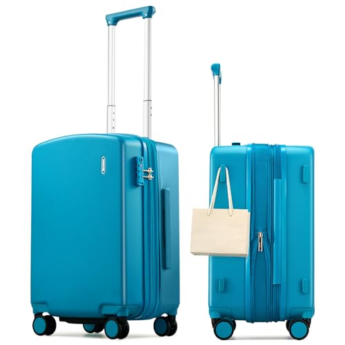 Hanke 20 Inch Expandable Carry On Luggage, Hard Shell with Side Hook | PC Hard Shell, Overhead Bin, Expandable Up to 15%, 8 Spinner Wheels, TSA Lock, Lightweight, Weekend Getaway - color: Caribbean Blue, size: 20 Inch EXT