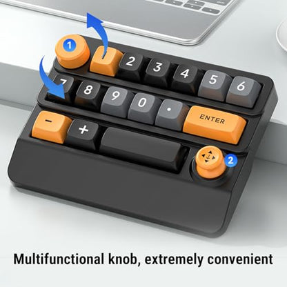 Asixxsix Number Pad, RGB 15 Keys Hot Swappable Wireless Numeric Keypad Macro Programmable Rechargeable Number Keypad with 3 Mode USB C 2.4G Bluetooth for Laptop Desktop Computer PC (Yellow Black Blue) - color: Yellow Black Blue