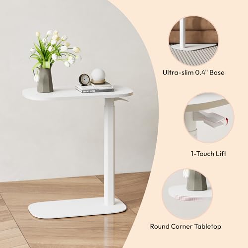 SANODESK 24''Pneumatic Adjustable Overbed Bedside Table with Hidden Casters | Medical Mobile Side End Table Laptop Computer Standing Desk Cart with Tray, Hospital and Home Use(23.6" W x 13.8" D,White) - color: White, size: Xsmall