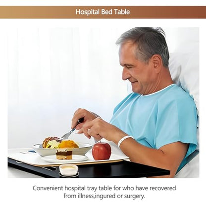 BeGyoku Overbed Table,Over The Bed Table with Hidden Wheels&Cup Holder,Adjustable Bedside Table and Rolling Table Tray&Laptop Cart,Hospital Table Over Bed for Home Use (Black) - color: Black