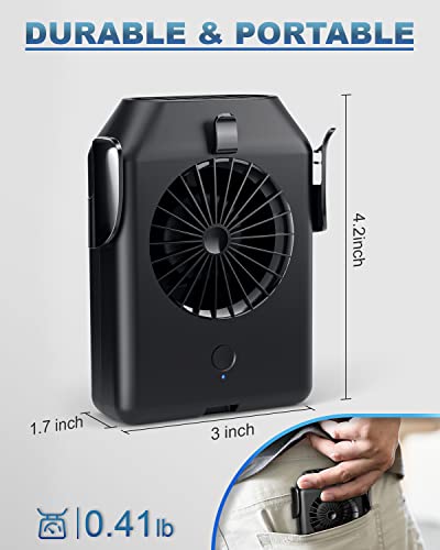 Stsase Portable Fan 10000mAh Rechargeable, Mini Waist Fan With Max 24H Working Time, 3 Speeds 5100RPM Strong Airflow Wearable Personal Clip Fan Belt Fan for Outdoor, Jobsite, Farms, Traveling, Fishing