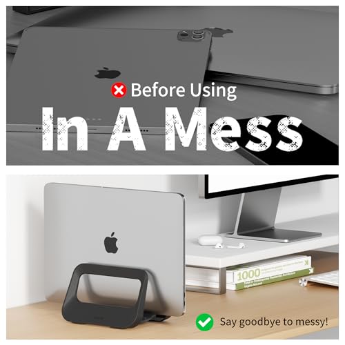 Vertical Laptop Stand for Desk,Plastics Laptop Holder Dock with Silicone Protection,Compatible with All MacBook/Surface/Samsung/HP/Dell/Chrome Book (Black) - color: Black