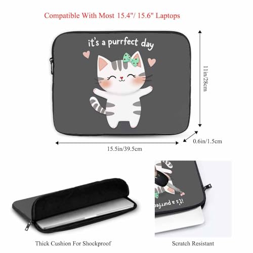 Laptop Sleeve Bag 15.4 15.6 Inch,Cute Cat It's A Purrfect Day Grey Protective Polyester Computer Cases Laptop Cover Briefcase Bag Tablet Travel Cover - color: LPS-026
