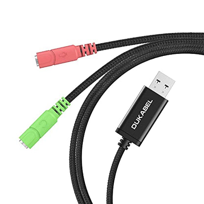 Long USB Audio Adapter with 3.5mm Jack External USB Sound Adapter - 1.2M | USB External Stereo Sound Card with 3.5mm Earphone and Microphone for PS4, PS5, Windows, Mac, Linux, Plug and Play - size: 47 inch / 120 cm