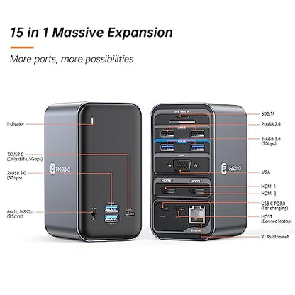 TobenONE USB C Laptop Docking Station Dual Monitor Plug and Play 7 USB Port | 2 HDMI+VGA, SD/microSD, Ethernet ,Audio, 65W Power Adapter,Dell/Lenovo/HP, for Home Office, Multi-Tasking Workflows