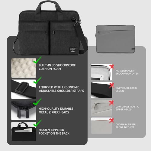 KINGSLONG 15.6 inch Laptop Shoulder Bag,Slim Shockproof Computer Sleeve Notebook Ultrabooks Carrying Case Handbag Cover Fit for Acer Asus Dell Lenovo HP Toshiba, Black - color: Black, size: 15 - 15.6 Inch