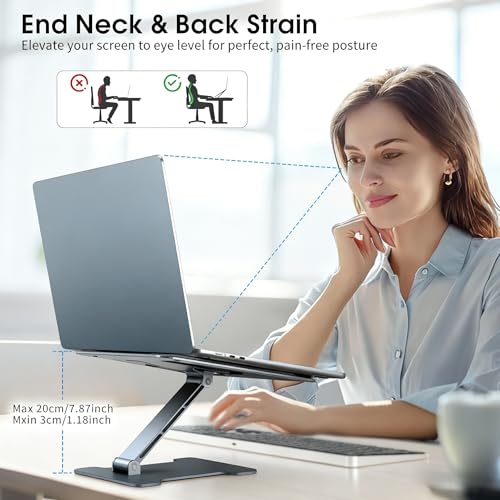 LRLKFX Laptop Stand Portable Foldable Aluminum Laptop Riser Height Adjustable Ergonomic Holder for Desk Compatible with MacBook Air Pro, Dell, HP, Lenovo & More 10-15.6" - Gray - color: Gray