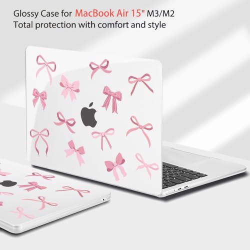 Teryeefi for M4 M3 M2 MacBook Air 15 inch Case 2025 2024 2023 Release fits Model A3241 A3114 A2941, Design Hard Shell Cover & Keyboard Cover & Screen Protector & OTG Adapter - Cute Pink Bows - color: Cute Pink Bows