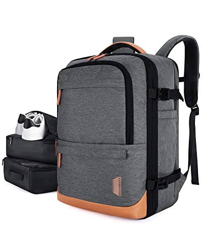 BAGSMART 37L Expandable Travel Backpack Compression Carry On Daypack | Weekender Bag Fits 17" Laptop. Water Resistant Luggage with Packing Cubes and Shoe Pouch. - color: Grey