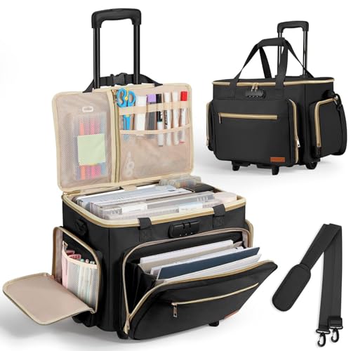 Housolution Rolling Teacher Bag with Wheels, Fits for 17" Laptop, Teacher Tote Bag with Detachable Trolley, Laptop Work Case with Anti Theft Lock, Briefcase Cart with Accordion File Organizer, Black - color: Black
