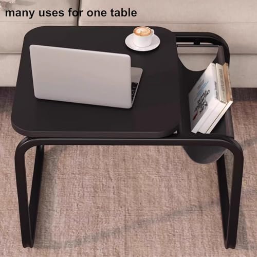 Overbed Table with Storage Metal Bedside Table, Multi Purpose Side Table, C Shaped Office Bedside Table, Fabric Pocket Storage, for Bedside, Sofa Side(Brass) - color: Brass