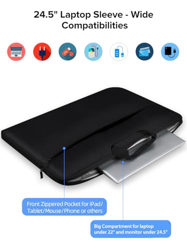UPERFECT Laptop Sleeve 24-inch for Laptop/Portable Monitor/Notebook/Tablet with Large Capacity Side Pockets & Durable Handle-Waterproof/Shockproof-Padded Compartments-Zippered Accessory Storage - size: 24"