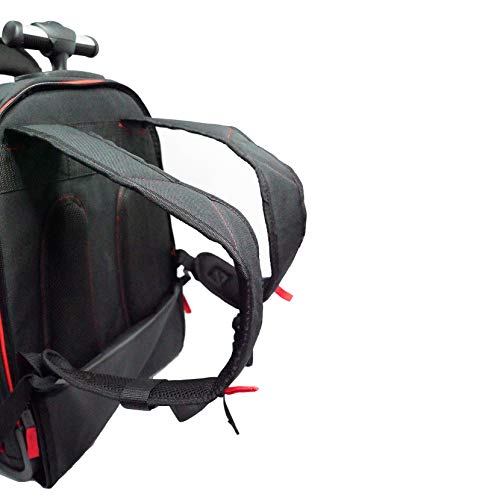 MELOTOUGH Wheeled Rolling Tool Backpack Heavy Duty Red | Heavy-Duty 600D, Red Polyester, Padded Laptop Sleeve, 37 Pockets for Tools, Smooth Rolling Wheels, Telescoping Handle - color: Red