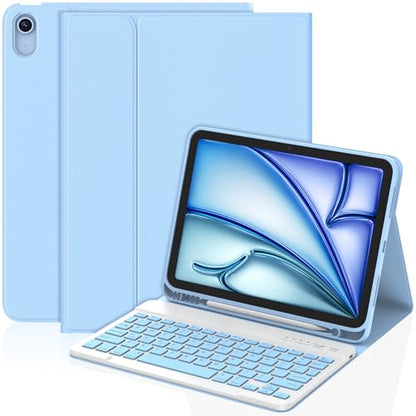 KBCASE for iPad Air 11 inch (M4/M3/M2) Case with Keyboard, Light Blue | Keyboard Case for iPad Air 5th/Air 4th/Pro 11 2018, Detachable Wireless Keyboard, Pencil Holder - color: Light Blue
