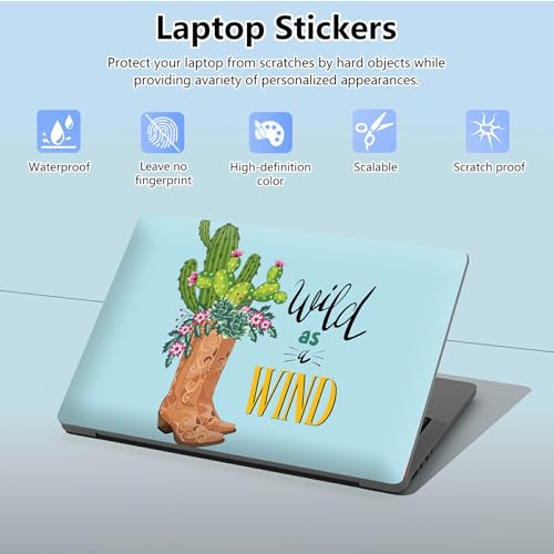 Universal Laptop Skin Sticker with 2 Wrist Pad Skins, Waterproof Scratch Resistant Vinyl Laptop Cover Decal, Cut to Fit for 11–15.6 Inch MacBook HP Dell Lenovo, Cactus Boots - color: Cactus Boots