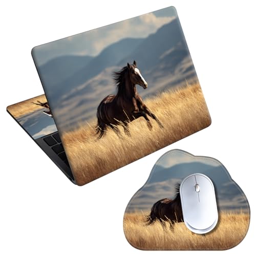 Laptop Skin Sticker Decal 15-15.6 Inch with Cute Mouse Pad, Universal Reusable Vinyl Sticker for 12.1 13 13.3 14 15.4 Inch Netbook and Notebook PC, Beautiful Horse - color: Beautiful Horse
