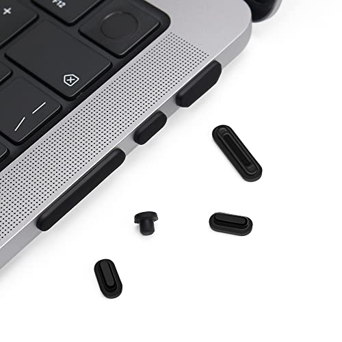 ProElife 7-Pcs Anti Dust Dirt Plug for MacBook Pro 14 16 M5 M4, Black | Durable Laptop Silicone Anti Dirt Protective Cover, Custom Fit Design, Easy to Apply and Clean, Non-Slip Dust Plugs Set - color: Black