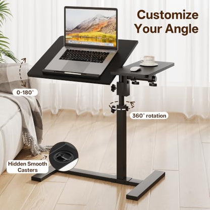 Overbed Table with Wheels Rolling, Adjustable Mobile Bedside Desk, Flip-Top, Laptop Table, C Shaped End Side Table for Couch, Sofa, Bed, Recliner and Home Use, Large Black - color: Large Black