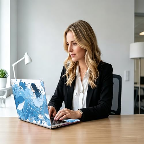 Cute Whale Girl Anime Universal Laptop Skin Sticker 3PCS, Protective Decal Trim-to-Fit 11.6" 13.3" 14" 15.6" Laptop Vinyl Cover, Removable Anti-Scratch Computer Decal Protector - color: Cute Whale Girl Anime