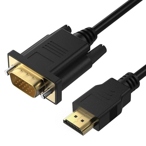 HDMI to VGA Cable 6FT, Gold-Plated 1080P@60Hz Uni-Directional HDMI Source to VGA Display Cable (Male to Male) Compatible for Computer, Desktop, Laptop, PC, Monitor, Projector, HDTV, Roku, Xbox, PS5