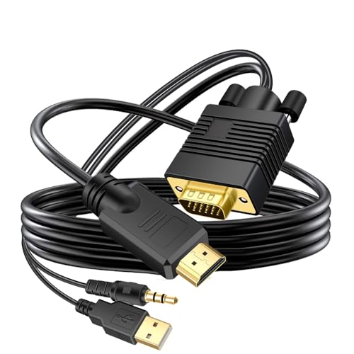 VGA (Sources) to HDMI(Display) Cable 10ft with Audio, VGA to HDMI Adapter Cable Compatible Well Witch Computer/Projector/Laptop to Monitor/TV - size: 10ft