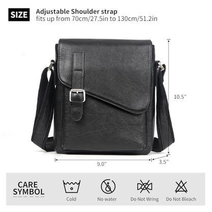 Augus Leather Messenger Bag Men's Crossbody Fits Up to 11.5 Inch Tablet - color: Black1
