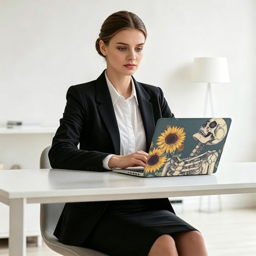 Universal Laptop Skin Decal, 3-Piece Vinyl Protector for 12 13 14 15.6" Notebook, Waterproof Anti-Scratch, Easy Trim & Bubble-Free Finish, Skeleton and Sunflowers - color: Skeleton and Sunflowers