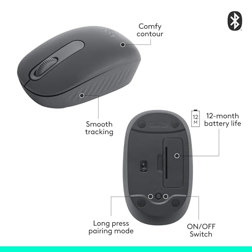 Logitech M196 Compact Ambidextrous Bluetooth Wireless Mouse - Graphite | Bluetooth connectivity, no USB receiver, quiet clicks, 3 non-customizable buttons, 12-month battery life, PC Mac compatible - color: Graphite