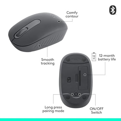 Logitech M196 Compact Ambidextrous Bluetooth Wireless Mouse - Graphite | Bluetooth connectivity, no USB receiver, quiet clicks, 3 non-customizable buttons, 12-month battery life, PC Mac compatible - color: Graphite