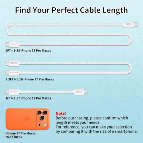 ZeroneTeck USB4 40Gbps Cable 3.3FT, Thunderbolt 4/3 Compatible, 8K Dual 4K Display, 240W PD Fast Charging USB C Woven Cord for iPhone 17/16/15 MacBook Apple Devices - size: 3.3FT