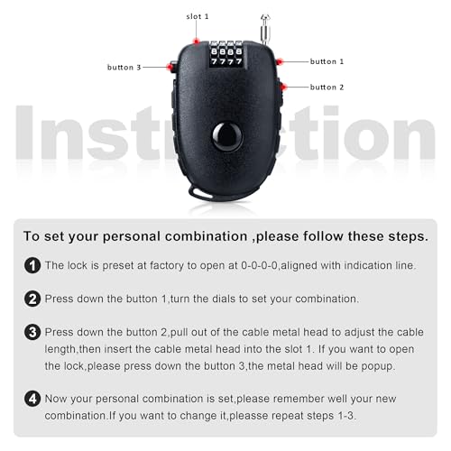 JAGASOL Motorcycle Helmet Lock, 4 Digit Combination 27.5 Inch Retractable Cable Lock for Snowboard, Bike Luggage Backpack Scooter Suitcase Ski, Small Multi-Function Secure Lock for Travel, Black - color: Black