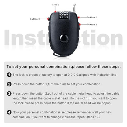 JAGASOL Motorcycle Helmet Lock, 4 Digit Combination 27.5 Inch Retractable Cable Lock for Snowboard, Bike Luggage Backpack Scooter Suitcase Ski, Small Multi-Function Secure Lock for Travel, Black - color: Black