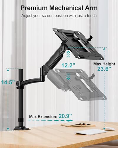 MOUNT PRO Laptop Arm Desk Mount, Single Monitor Stand with VESA Laptop Tray, Adjustable Lap Top Holder for Max 22lbs 17" Notebook & 32" Computer Screen, Swivel Notebook Bracket, Clamp on/Grommet Base - size: With Pole