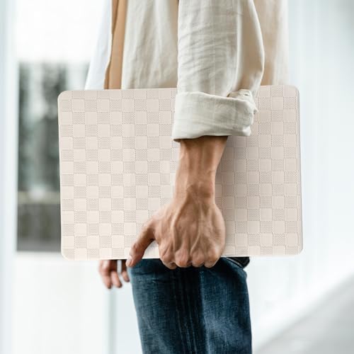 for MacBook Pro 13 inch Case M2 2026-2023, 2022-2016 A2338 M1 A2251 A2289 A2159 A1989 A1708 A1706, Checkered Textured Cream Leather Hard Shell No Logo Cutout&Keyboard Cover, Beige Checkerboard - color: Checkerboard Beige, size: 2016-2026 Macbook Pro 13 in