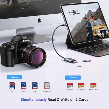 UGREEN USB C SD Card Reader, 2-in-1 Micro SD Memory Card Reader for TF SD Micro SD SDXC SDHC, USB SD Card Reader Type C Compatible with iPhone 17 16, Samsung Galaxy, MacBook, iPad, Trail Game Camera