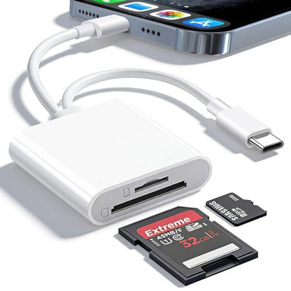 2IN2 SD Card Reader,USB C SD Card Reader for iPhone,USB-C/L Dual-Slot SD Card Reader,Compatible with iPhone 16/15/14/13/12,MacBook,Mac,Trail Camera viewers,Plug and Play - size: 2IN2 SD Card Reader