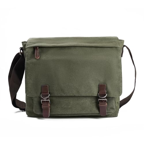 Evergoo Vintage Messenger Bag Unisex Shoulder Bags Canvas Satchel Cross Body Work Satchel Briefcase for 15.6 Inch Laptop - color: Olive