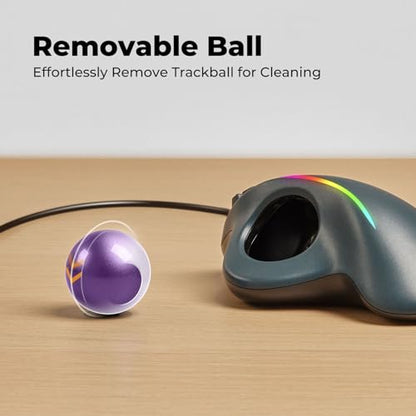 Wired Trackball Mouse with RGB Lighting, Ergonomic Thumb Control to Reduce Muscle Strain, 5 Adjustable DPI, Dual USB-C & USB-A Connectivity, Compatible with PC, Laptop, Mac, Windows-Purple - color: B-Purple
