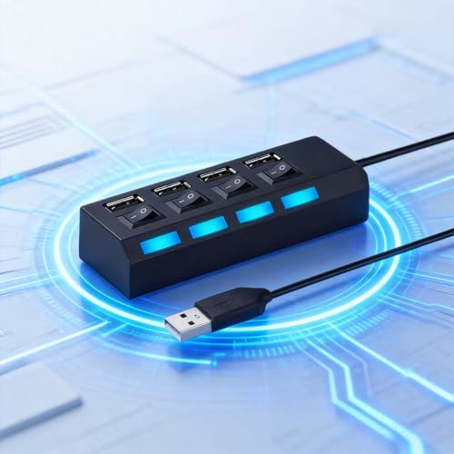 1 Pack 4 Port USB Hub 3.0,USB Hub Splitter with Individual On/Off Switches | Lights Compatible with Laptop,Flash Drive,Mobile HDD,PC - color: 4 Port