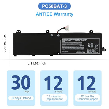 PC50BAT-3 Laptop Battery for Schenker Key 15 Comet Lake Key 15 Gaming for CLEVO PC50DN2 PC50S for SYSTEM76 Oryx PRO 6 for THUNDEROBOT 911 P1 for EUROCOM RX315 NH57AF1 Series 11.4V 73Wh 6400mAh 3-Cell