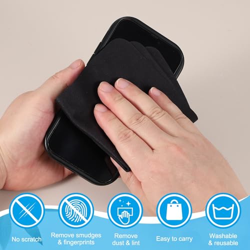PATIKIL Glasses Cleaning Cloth 7.9" x 7.9", 12 Pcs Microfiber Eyeglasses Cleaner Cloths Soft Suede Wipe Screen for Camera Len Eyeglass Screens Phones Smart Devices, Black - color: Black, size: 7.9" x 7.9"