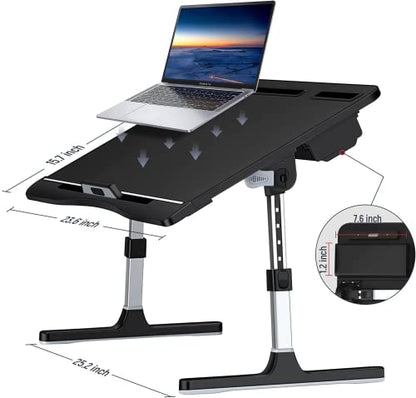 Laptop Desk for Bed, Lap Desks Trays with Double Storage Drawers, Adjustable Premium Leather Laptop Stand with Extra Drawstring Bag, Foldable Lap Table for Eating, Working, Writing and Drawing | Adjustable PVC Leather Surface Laptop Bed Stand for Working,