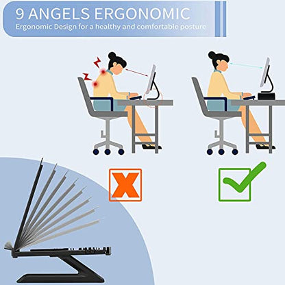 Laptop Stand, Ergonomic Height Angle Adjustable Computer Notebook Stand, Portable and Foldable Laptop Riser Holder with Detachable Cooling Fan, Laptop Shelf Compatible with 10-17in Laptops